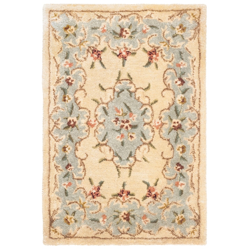 SAFAVIEH Handmade Bergama Folkea Oriental Hand-spun Wool Rug - 2' x 3' - Ivory/Light Blue