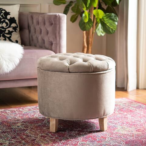 SAFAVIEH Amelia Mushroom Taupe Cotton Tufted Storage Ottoman