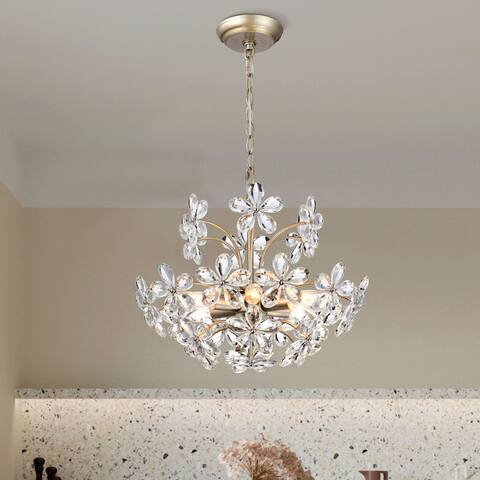 Rosa 6-Light Brushed Silver-ish Champagne Flower Crystal Chandelier