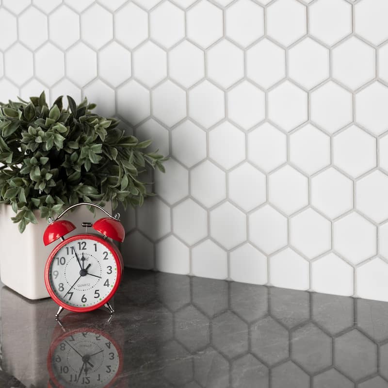 Merola Tile Metro 2" Hex Matte White 11-1/8" x 12-5/8" Porcelain Floor and Wall Tile