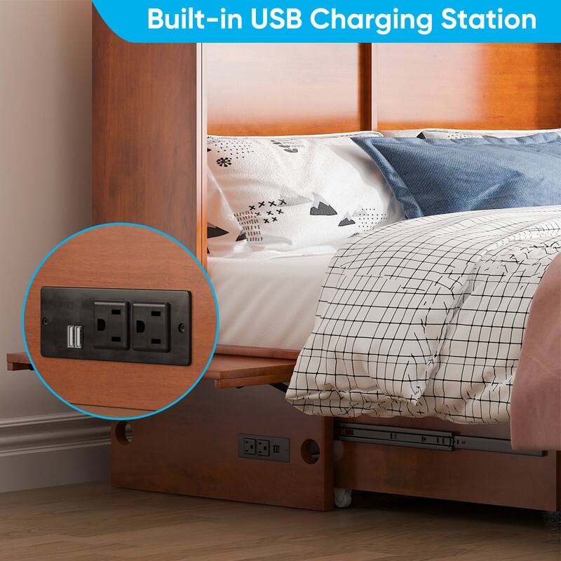 Mixoy Queen Murphy Bed Chest with Charging Station and Storage Drawer,No Mattress