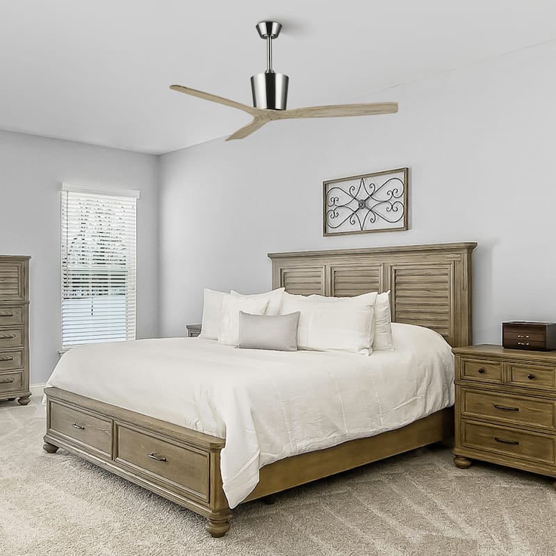 54" Modern Gold Solid Wood 3-Blade Outdoor Ceiling Fan without Light
