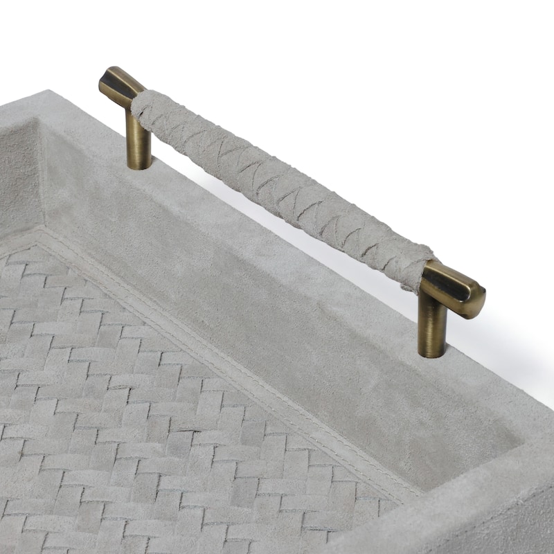 Arden Woven Suede Leather Tray with Brass Handles