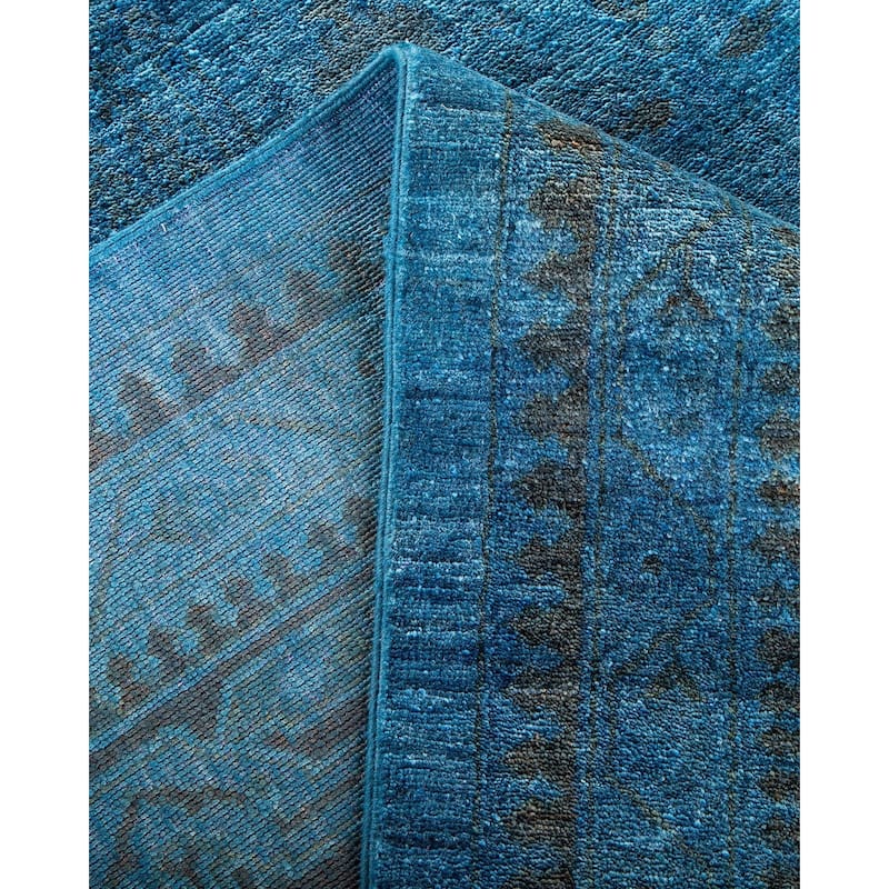 Overton Hand Knotted Wool Vintage Inspired Modern Contemporary Overdyed Blue Area Rug - 12' 2" x 17' 8"