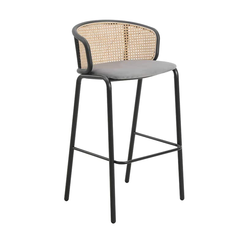 LeisureMod Ervilla Bar Stool with Black Powder Coated Steel Frame - 37" - Grey