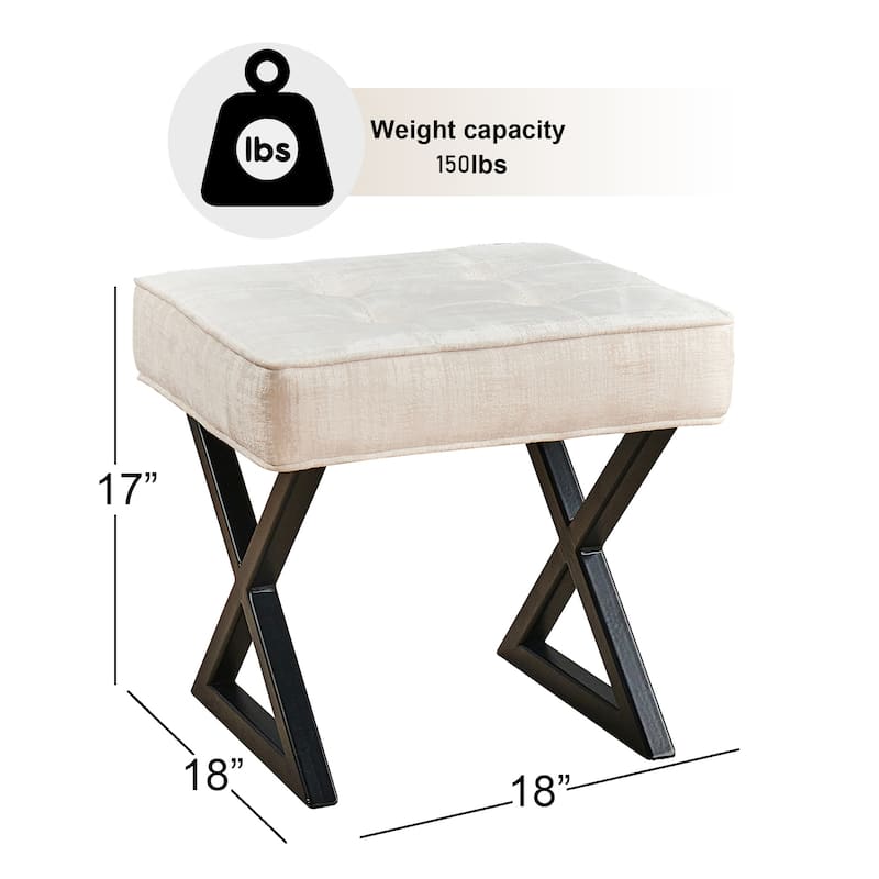 Textured Velvet Ottoman Vanity Stool 18"X18"X17"