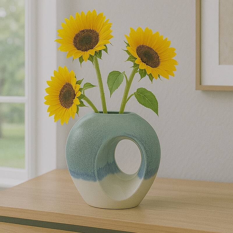Earthenware Decorative Vase Modern Open Center Handmade Organic Shape