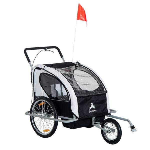 slide 2 of 5, Double Child Bike Trailer with 5-Point Harness, Canopy, and Storage Space for Kids or Cargo Black