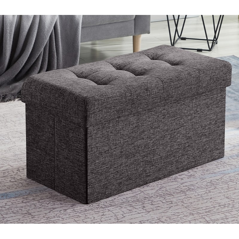 30 Inch Linen Foldable Bench Storage Ottoman - Charcoal Gray