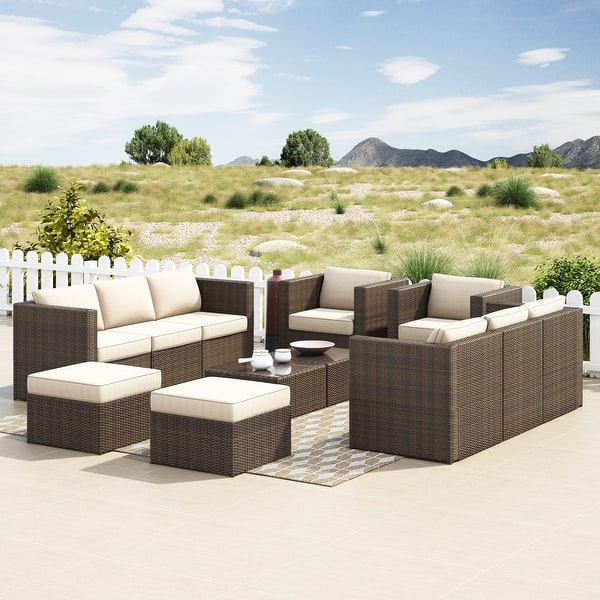 Corvus Trey 12piece Brown Wicker Patio Furniture Sectional
