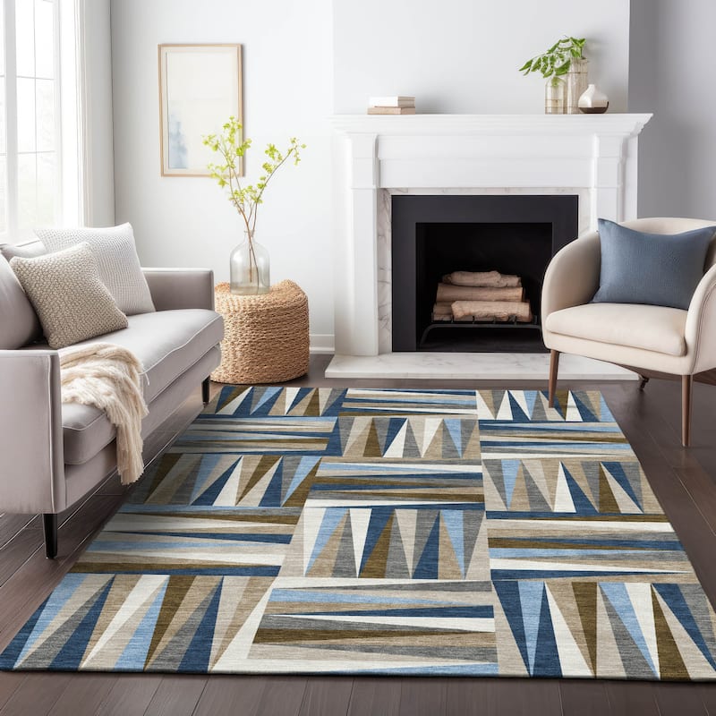 Machine Washable Indoor/ Outdoor Contemporary Mosaic Chantille Rug
