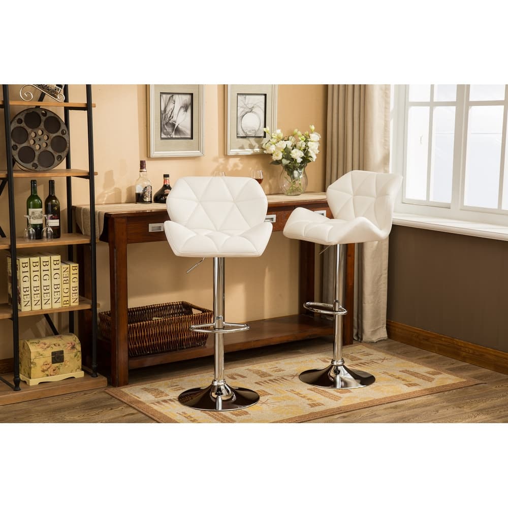 Adjustable Height Hidraulic Bar Stools Set of 2, Counter Height Faux Leather Chair with Footrest for Kitchen Island, Dining Room