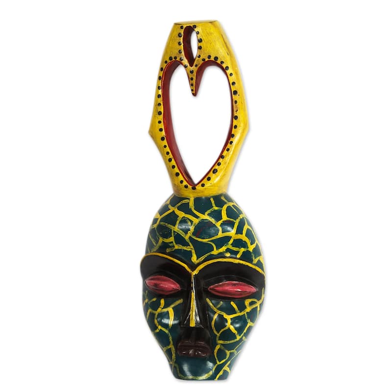 Novica Handmade Yellow Veins African Wood Mask