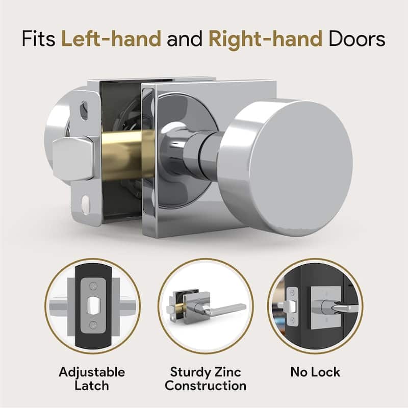 Mega Handles SUANA Modern Square Passage Door Knob for Hallway, Closet, Bathroom | Keyless Reversible Interior Door Handle