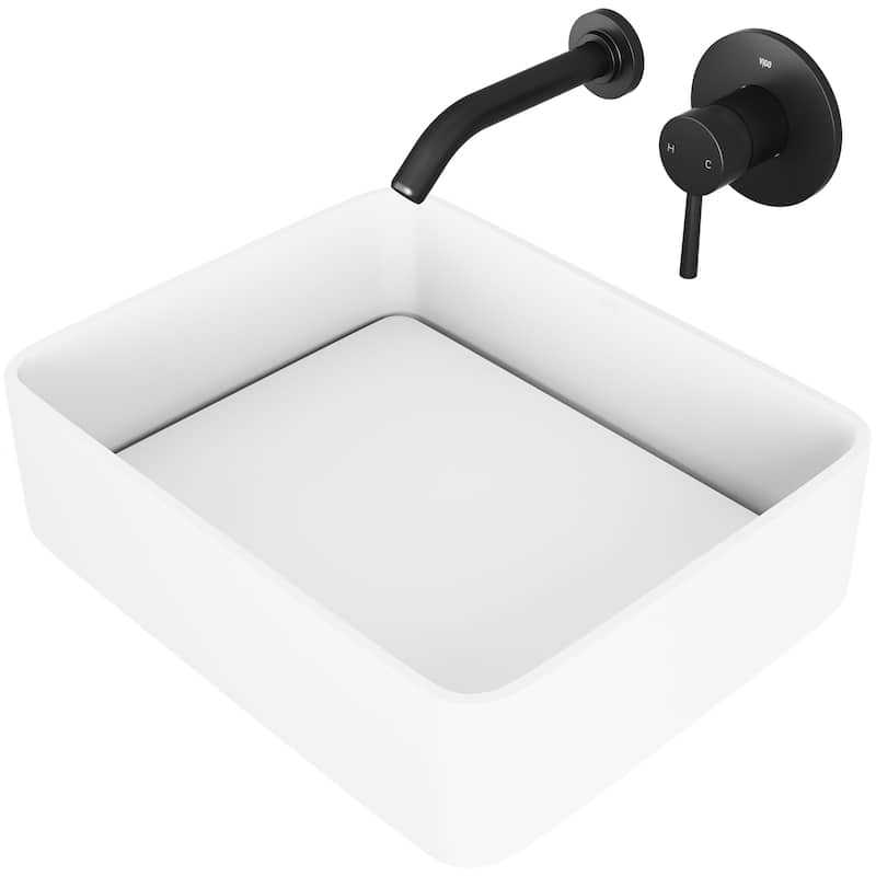 VIGO Jasmine 18"L x 15"W MatteStone Vessel Sink and Olus Wall Mount Faucet Set