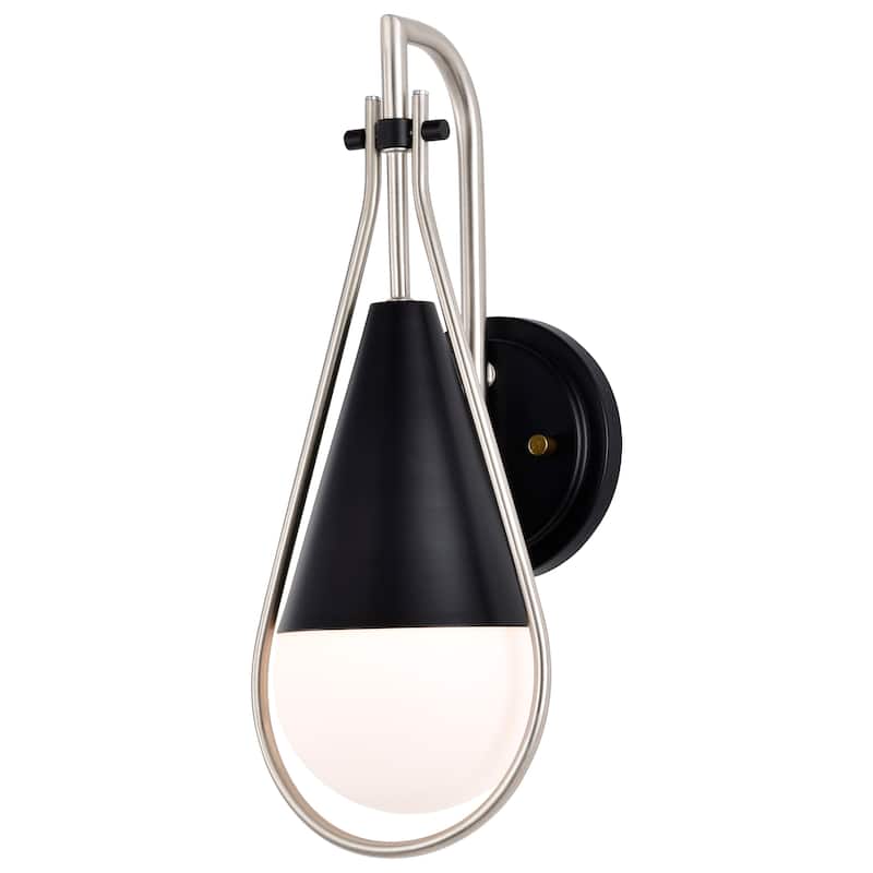 Admiral 1 Light Wall Sconce - Matte Black and Brushed Nickel Finish - White Opal Glass