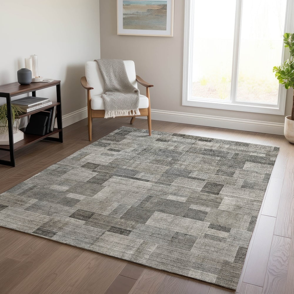 Machine Washable Indoor/ Outdoor Chantille Contemporary Blocks Rug