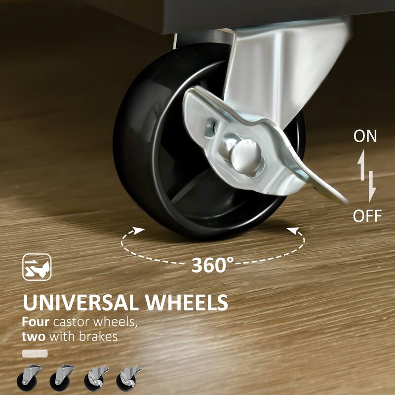 41" Modern Rolling Kitchen Island on Wheels, Utility Cart Storage Trolley with Rubberwood Top & Drawers