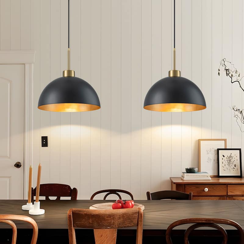 Starsky Modern Matte Black & Gold Foil Dome Pendant Light