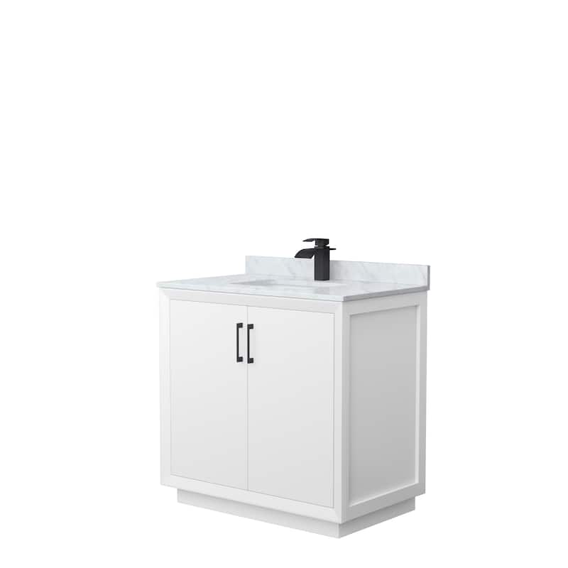 Strada 36-Inch Single Vanity Set, Carrara Marble Top - White, Black Trim, Carrara Marble Top