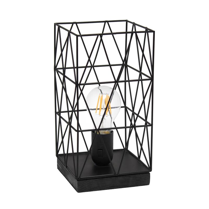 Geometric Metal Cage Table Lamp - 10" - Black