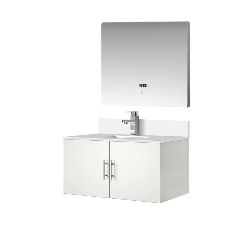 36" Bathroom Vanity with Marble Top, Stainless Steel Faucet, 36x32 Mirror Included, Scratch & Stain Resistant Surface
