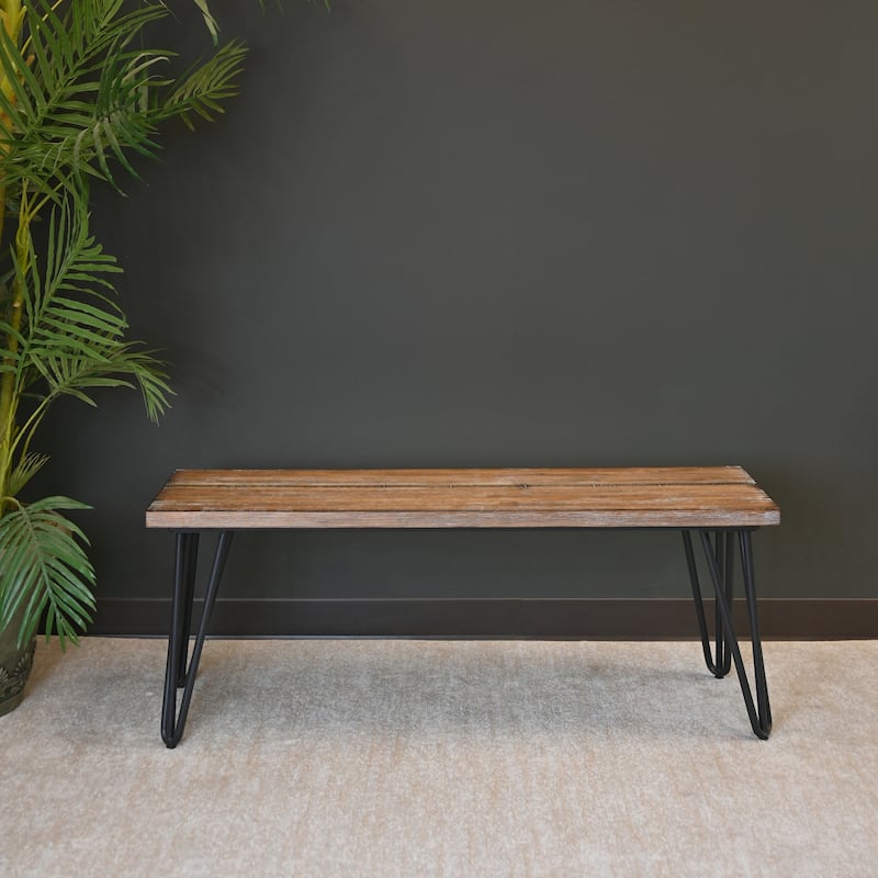 Industrial Dining Bench,Rustic Dark Pine Finish