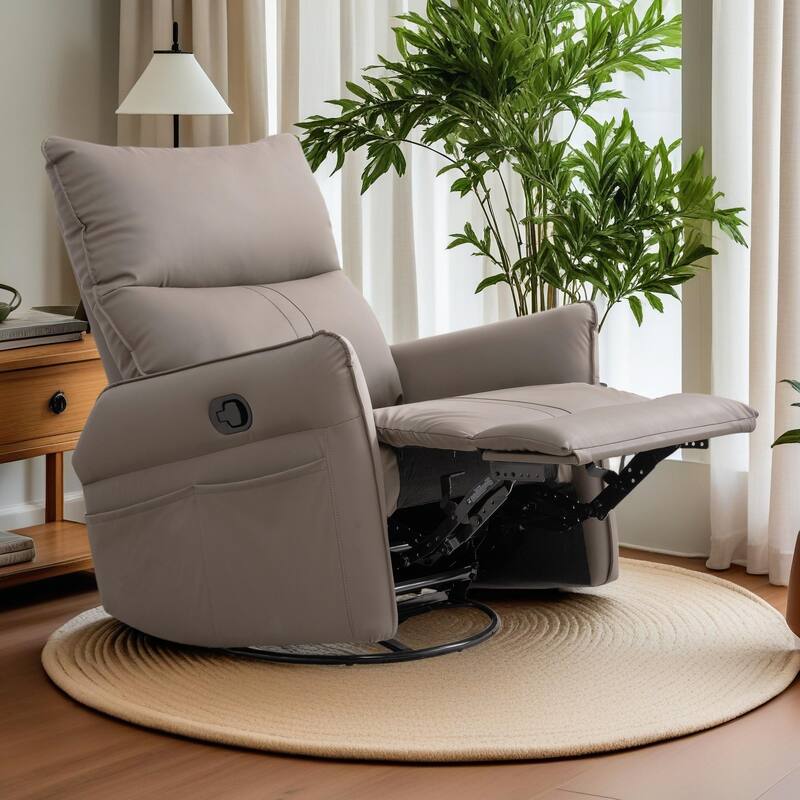 360° Swivel Rocker Manual Recliner Chair for Living Room, Bedroom - Brown PU
