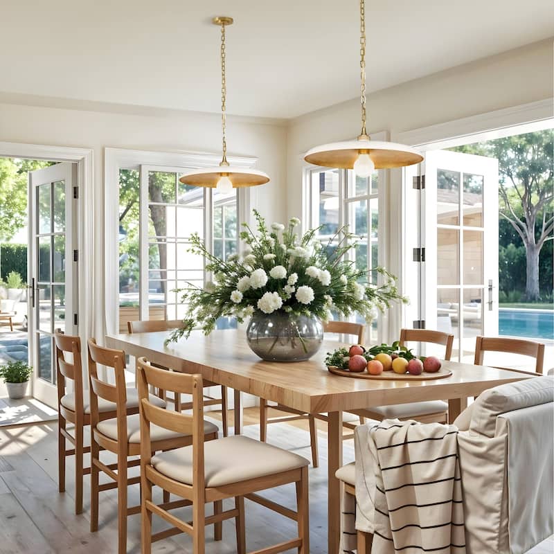 Natalia Modern Pendant Light - Metal & Gold, Ivory White Dome Light Fixture For Modern, Scandinavian, Minimalist Room Decor