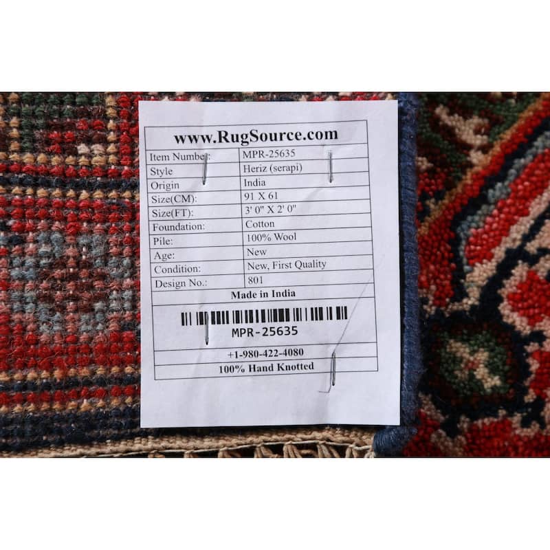 Navy Blue Heriz Serapi Accent Rug Hand-Knotted Wool Carpet - 2'0" x 3'0"