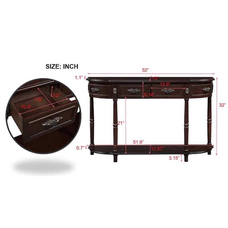 Anmytek Retro Curved Wood Console Table, Navy Blue Wood Top Solid Wood Entry Table with Open Shelf and 2 Drawers