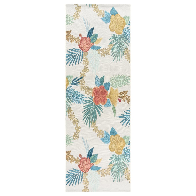 Reyn Spooner Fresco Laka Ivory/Blue/Yellow Floral Lei Flatweave Indoor/ Outdoor Area Rug Runner - 2'1" x 6'