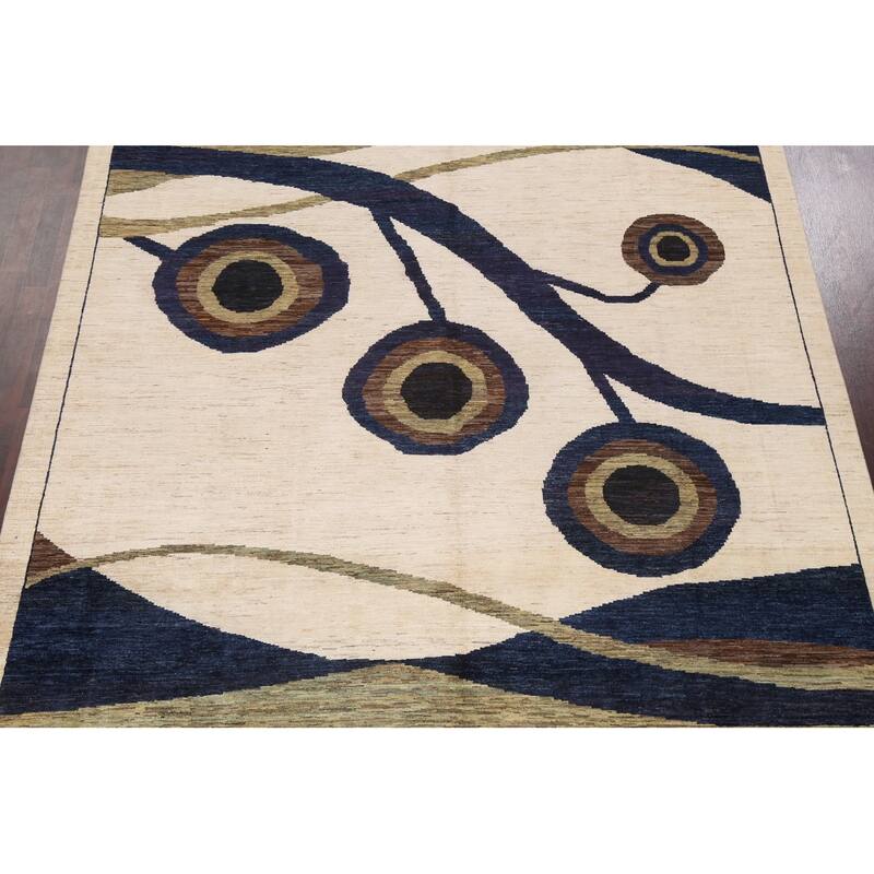 Contemporary Oriental Abstract Living Room Area Rug Wool Hand-knotted - 8'6" x 11'7"