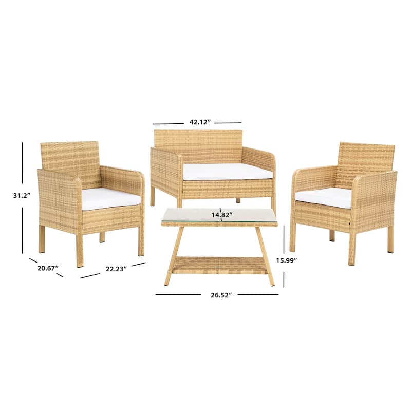 SAFAVIEH Outdoor Aboka Wicker/ Steel 4-piece Patio Conversation Set
