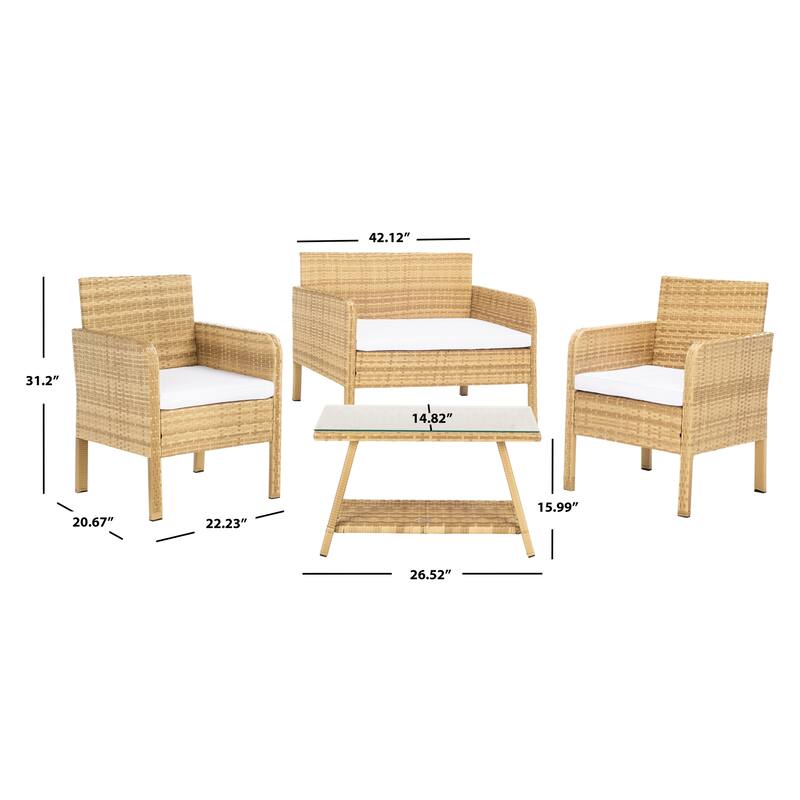SAFAVIEH Outdoor Zsolt Wicker/ Steel 4-Piece Patio Conversation Set - 42W x 31D x 21H