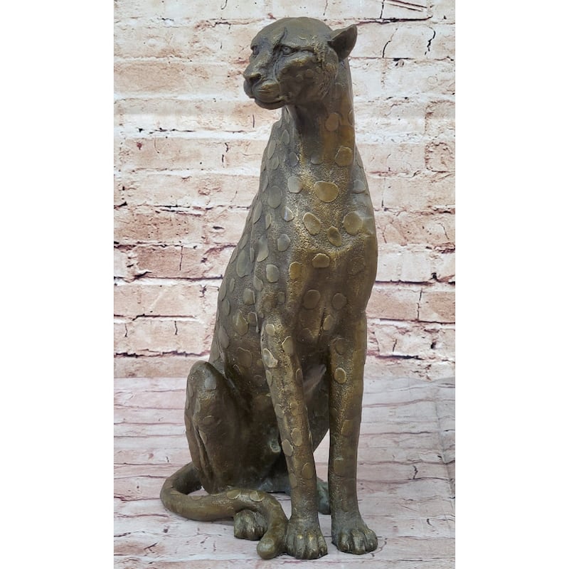 Hot Cast Bronze Guardian Cheetah Leopard Sculpture Statue Figure Decor
