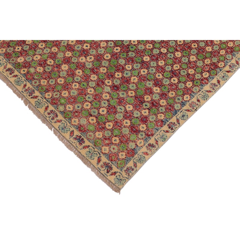 Shabby Chic Balochi Bravo Red/Beige Hand Knotted Wool Rug - 4'0'' x 5'11''