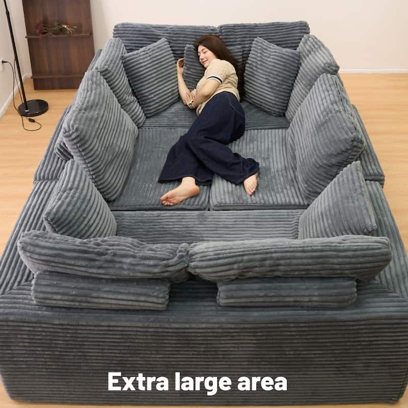 135.5" Modular Corduroy 6-Seater U-Shaped Sectional Sofa with Reversible Design