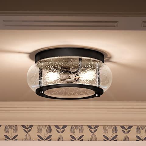 Luxury Utilitarian Ceiling Light, 5.75"H x 12"W, with Coastal Style, Black Bronze, by Urban Ambiance