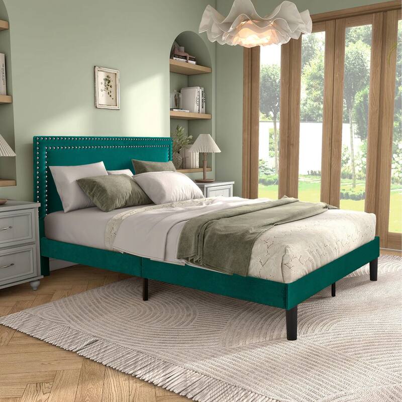 VECELO Upholstered Bed Frames with Height Adjustable Headboard