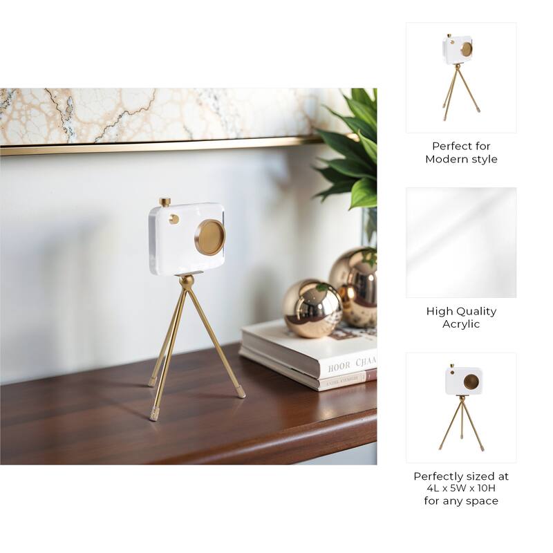 Acrylic And Brass Decorative Object Camera Sculpture - 10" Gold - 4" x 5" x 10"