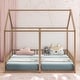 preview thumbnail 10 of 15, Metal Twin Size House Platform Kids Beds Frame, 2-in-1 Design with Guardrails, Black