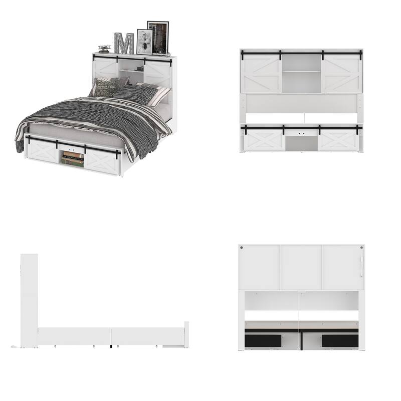 Storage Bed Queen Size Bed Frame w/Charging Station Light Drawers