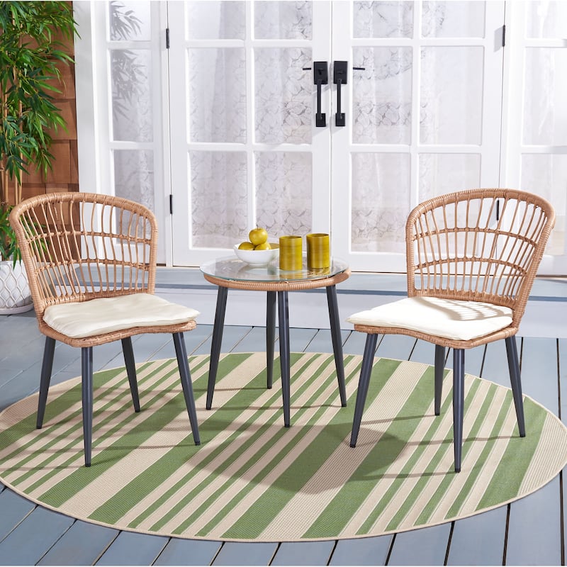 SAFAVIEH Outdoor Nathalia Rattan 3-Piece Patio Lounger Set - 21Wx24Dx32H - Natural/Beige