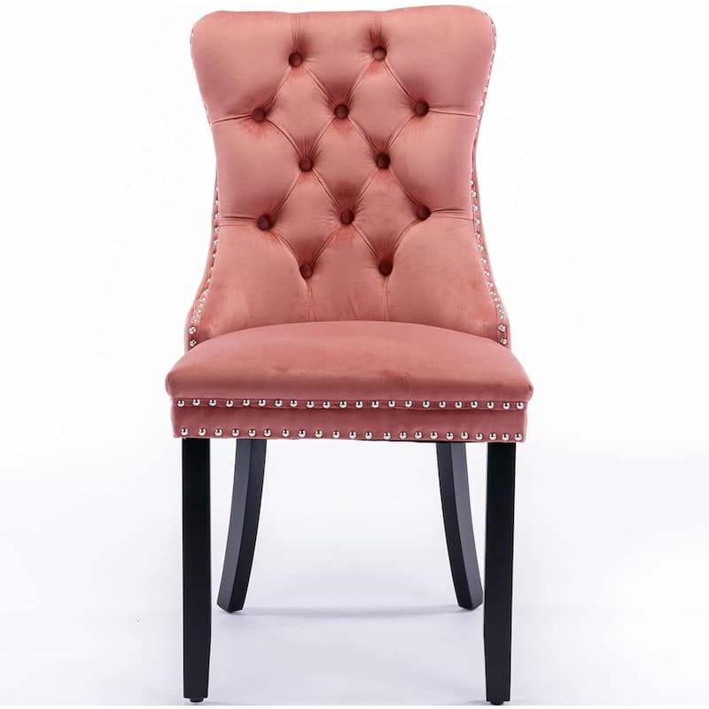 Set of 2 Hollywood Glam Velvet Dining Chairs – Tufted Back with Nailhead Trim and Ring Pull, Modern Accent Side Chairs