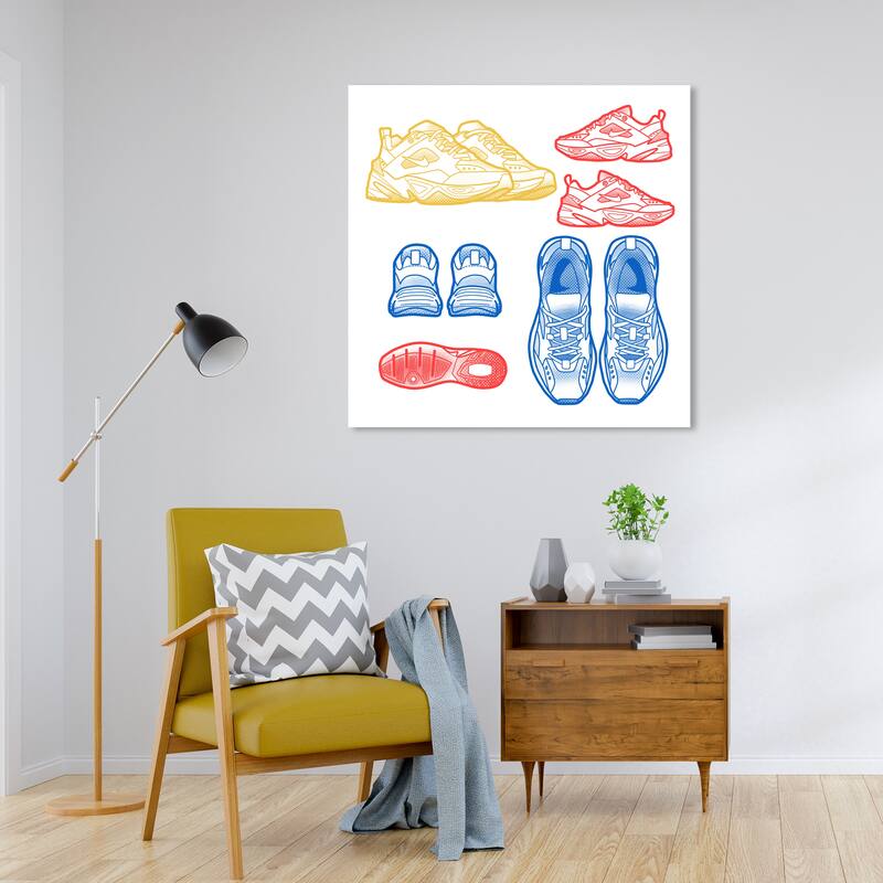 Wynwood Studio Canvas Fashion and Glam Primary Sneakers Yellow and Light Yellow Glam Wall Art Canvas Print - 30 x 30