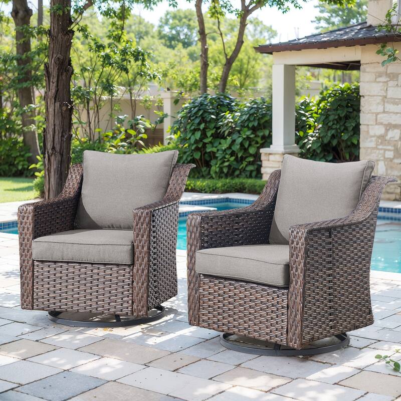 Wicker Outdoor Swivel Rocker Patio Chairs - Brown - Grey