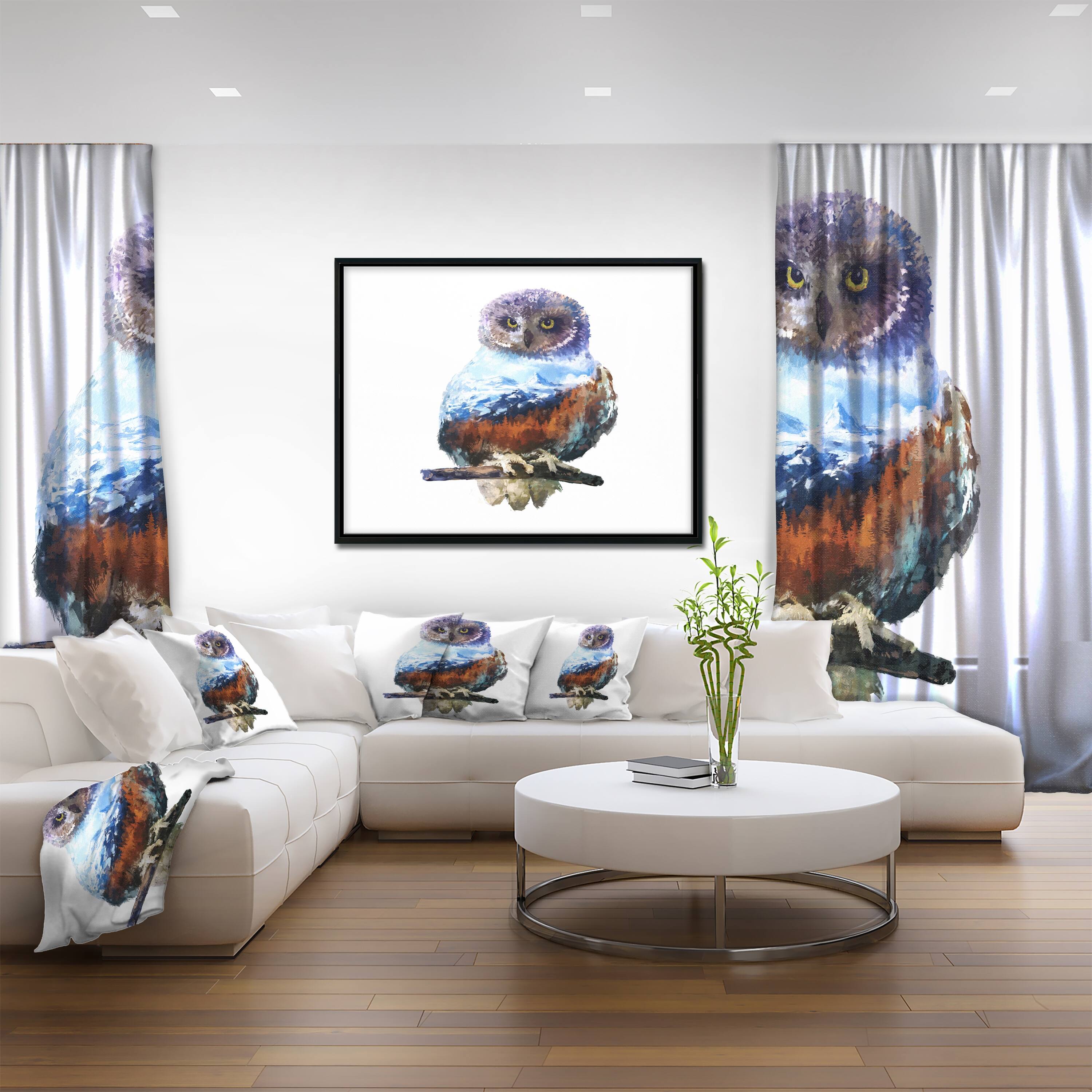Designart "Owl Double Exposure Illustration" Large Animal Framed Canvas