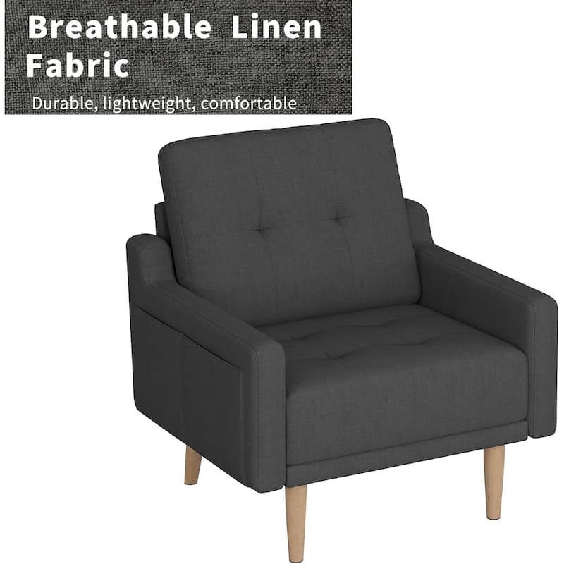 Mid Century Modern Accent Chair,Upholstered Armchair,Comfy Reading Chair with Wood Legs,Fabric Single Sofa Chair