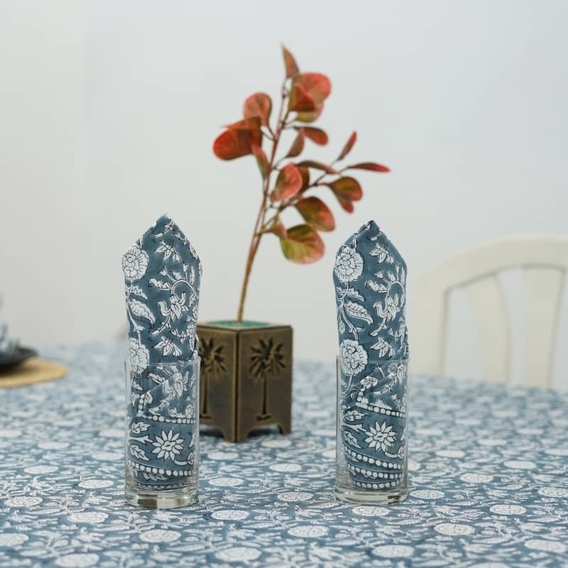 Fabdivine Floral Cotton Table Cover or Cloth Handmade Block Print for Dining & Home Décor Accent